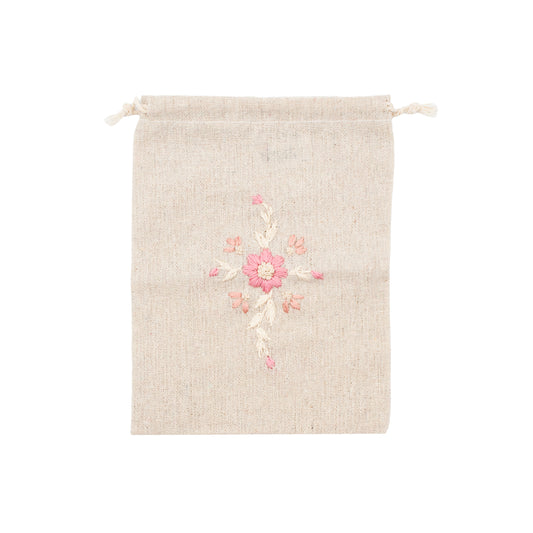 Drawstring Pouch (Pink Embroidery)