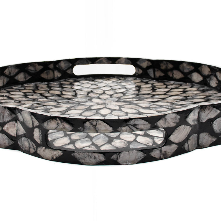 Mother of Pearl Flower Tray Black