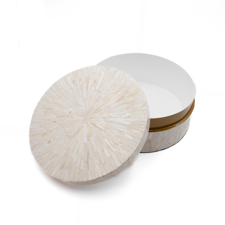 Mother of Pearl Round Box White