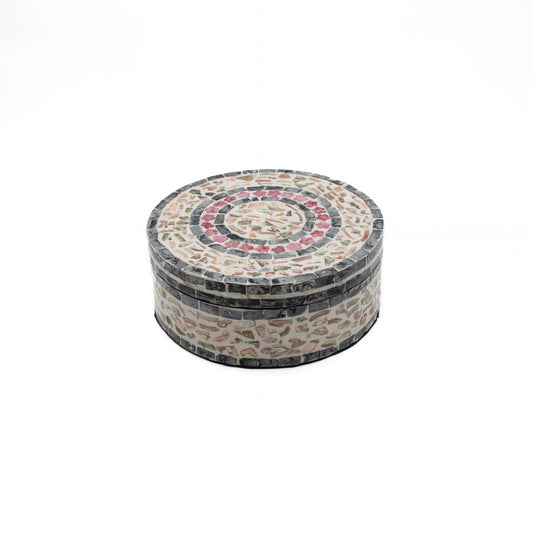 Mother of Pearl Round Box Black Pink (L)