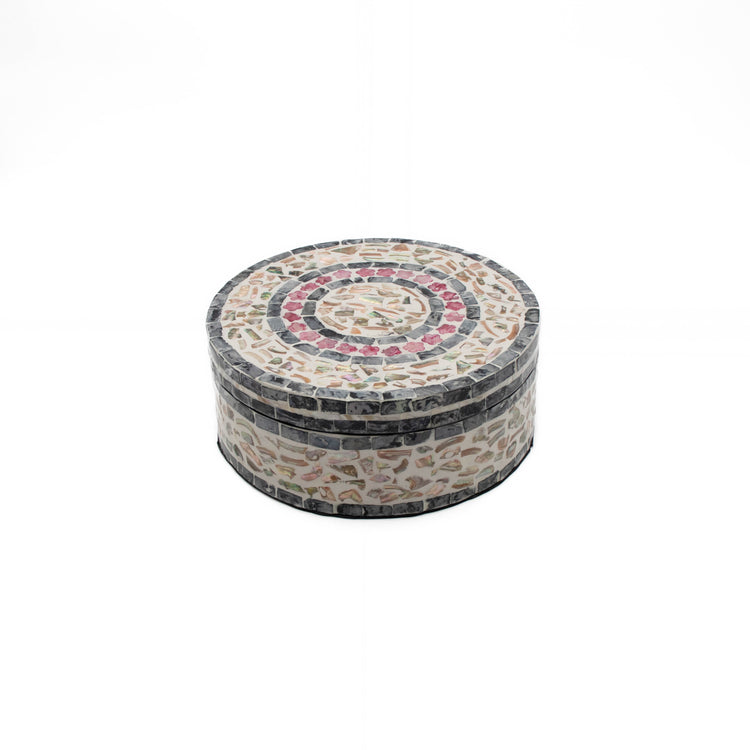 Mother of Pearl Round Box Black Pink (L)