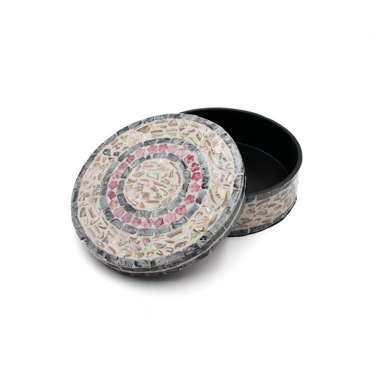 Mother of Pearl Round Box Black Pink (L)