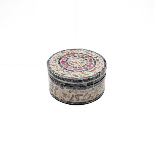 Mother of Pearl Round Box Black Pink (M)