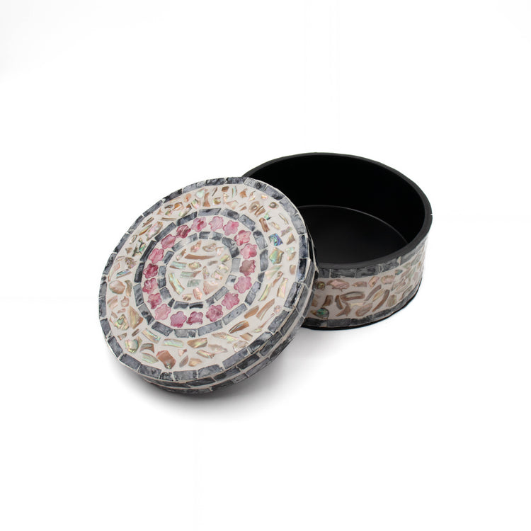 Mother of Pearl Round Box Black Pink (M)