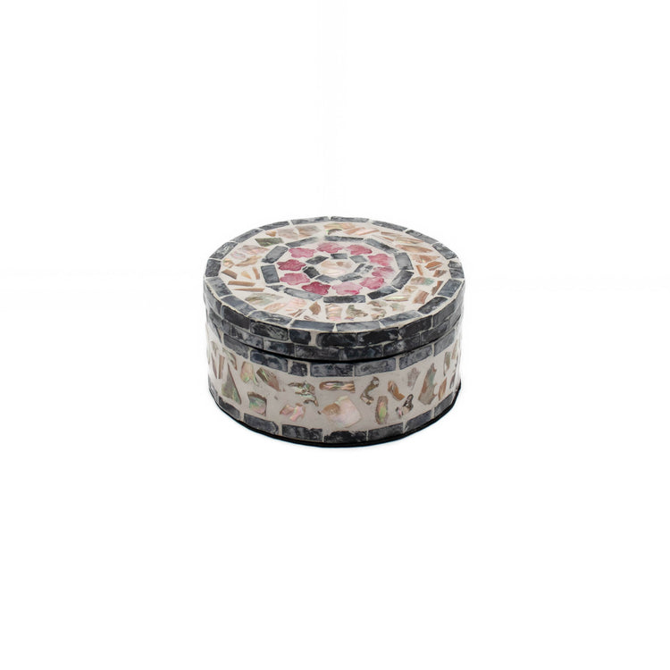 Mother of Pearl Round Box Black Pink (S)