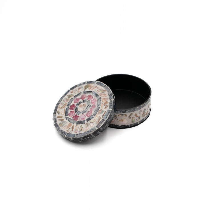 Mother of Pearl Round Box Black Pink (S)